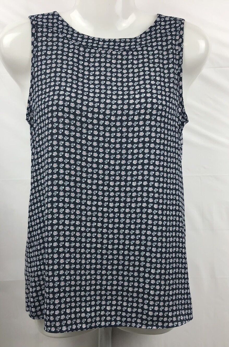 Ann Taylor Loft Top Women XXSP Blue Floral Stretch High Neck Sleeveless Blouse